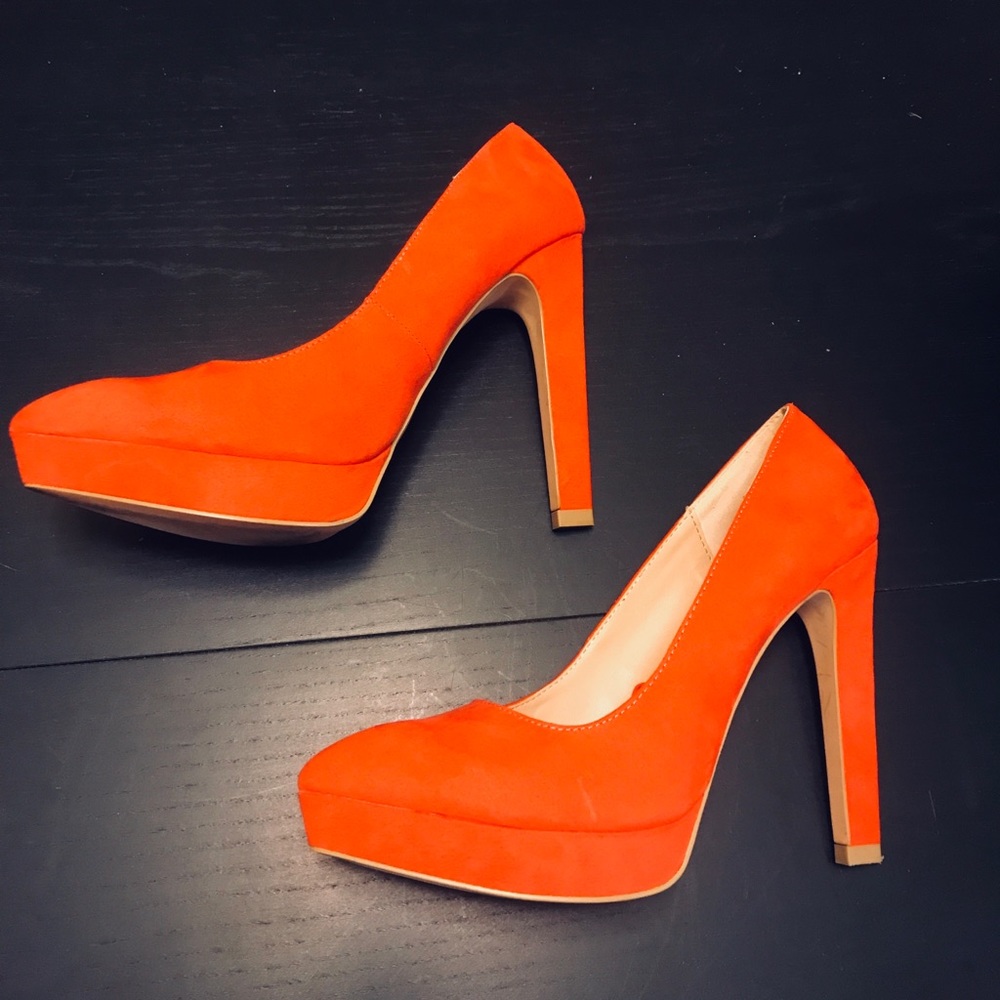 Zara Suede Platform Pumps - Coral (reddish-orange)